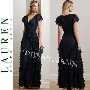 🆕⭐ Ralph Lauren Navy Ruffle Maxi Dress